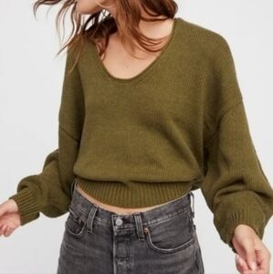 Free People Perfect Day Green Dolman Sleeve Knit Sweater